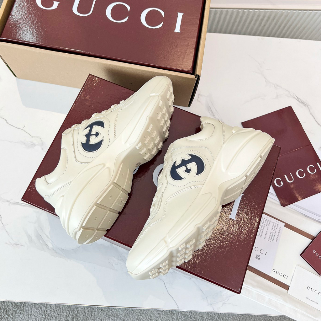 GG Rhyton Interlocking G Ivory Blue Shoes Sneakers