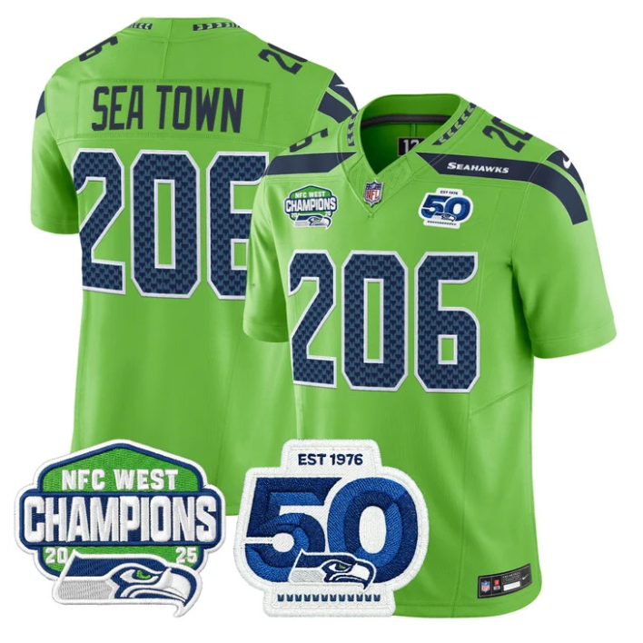 Sea Town Jersey #206 NFC West Division Champions 50th 2025 Patch Stitched Green