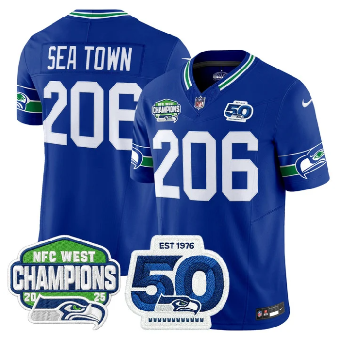Sea Town Jersey #206 NFC West Division Champions 50th 2025 Patch Stitched Royal