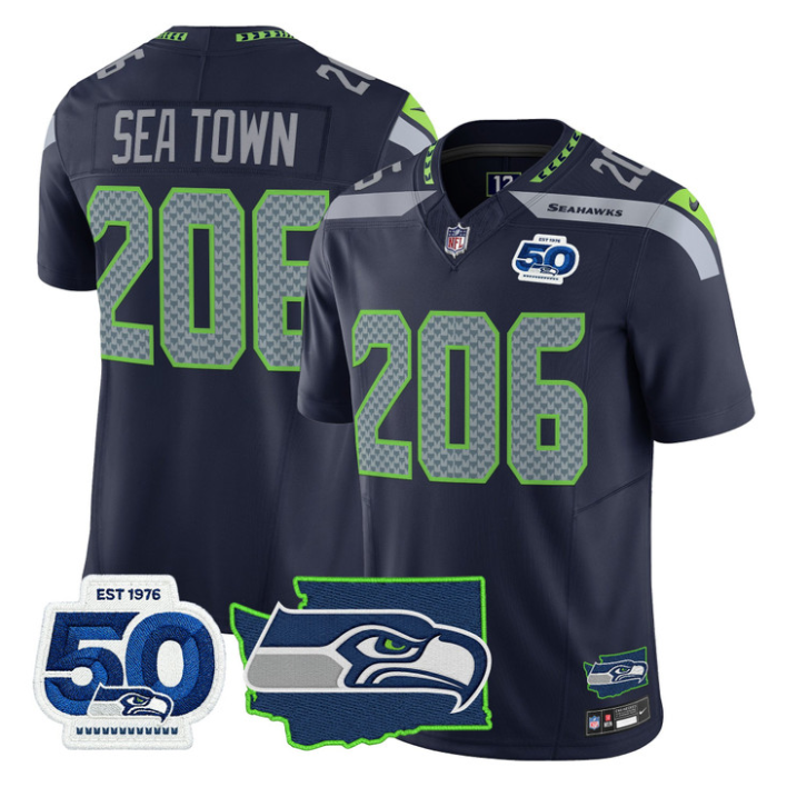 Sea Town Jersey #206 Seahawks 50th Anniversary Patch Limited Stitched Navy