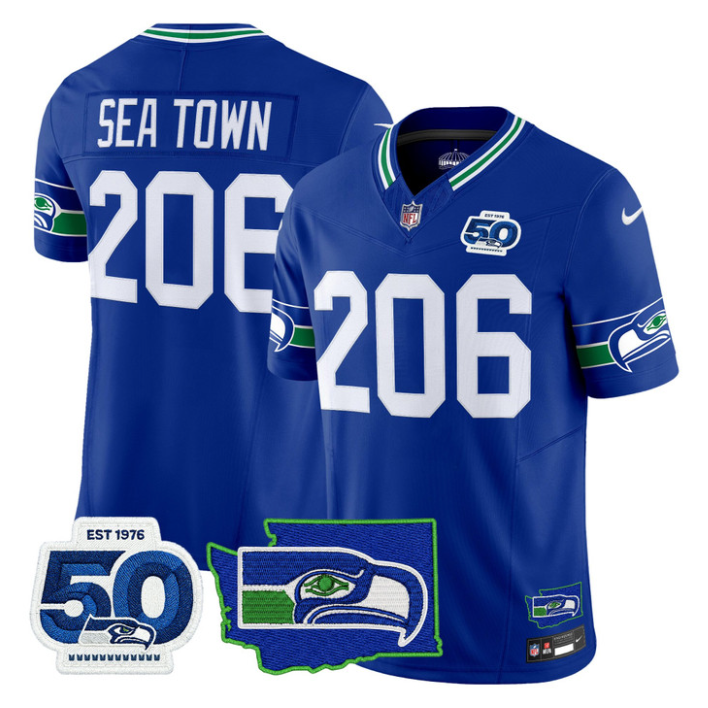 Sea Town Jersey #206 Seahawks 50th Anniversary Patch Limited Stitched Royal