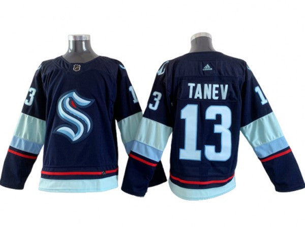 Seattle Kraken #13 Brandon Tanev Navy One Front Pocket Pullover Hoodie