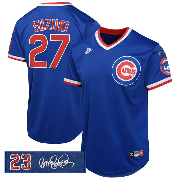 Seiya Suzuki Jersey #27 Chicago Cubs Ryne Sandberg Tribute Patch Stitched Royal