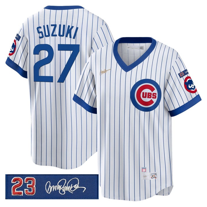 Seiya Suzuki Jersey #27 Chicago Cubs Ryne Sandberg Tribute Patch Stitched Stripes