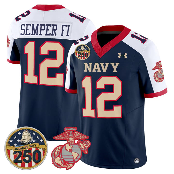 Semper Fi Jersey #12 Navy Midshipmen USMC 250th Patch Stitched