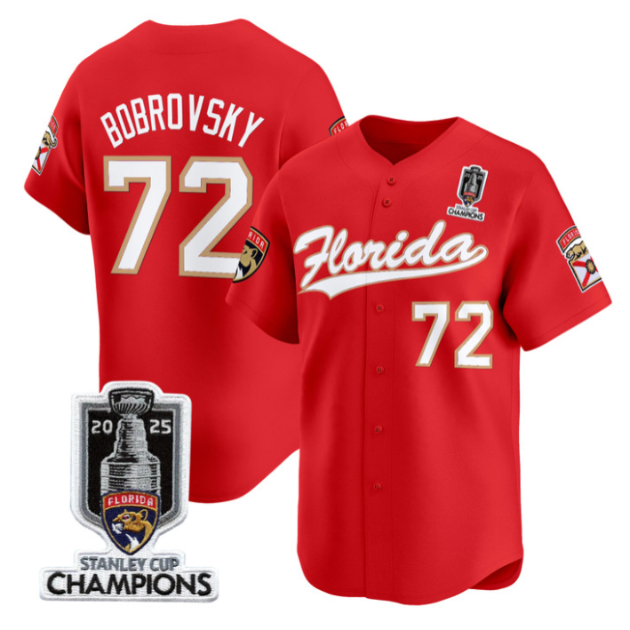 Sergei Bobrovsky Jersey #72 Florida Panthers 2025 Stanley Cup Champions Red