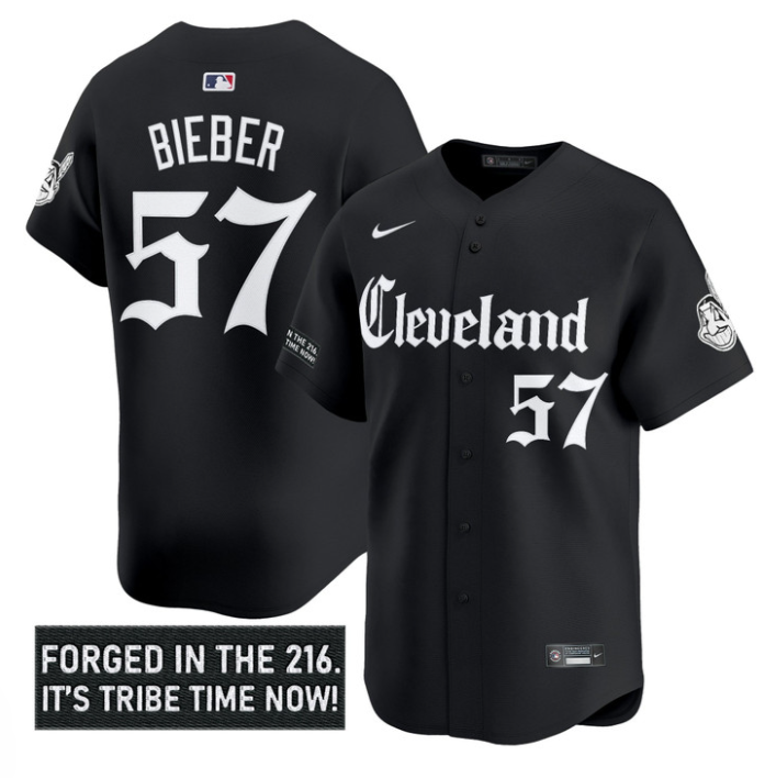 Shane Bieber Jersey #57 Cleveland Indians Gothic Iron Edition Stitched Black