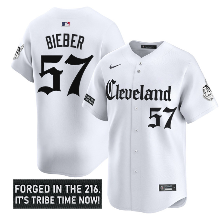 Shane Bieber Jersey #57 Cleveland Indians Gothic Iron Edition Stitched White