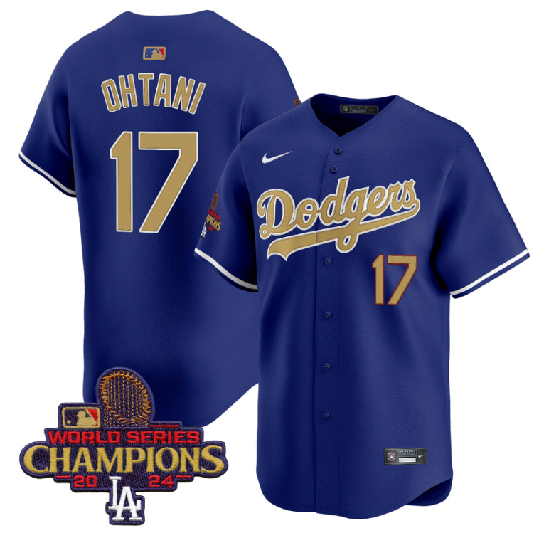 Shohei Ohtani Jersey #17 Dodgers 2025 Gold Vapor Premier Stitched Royal