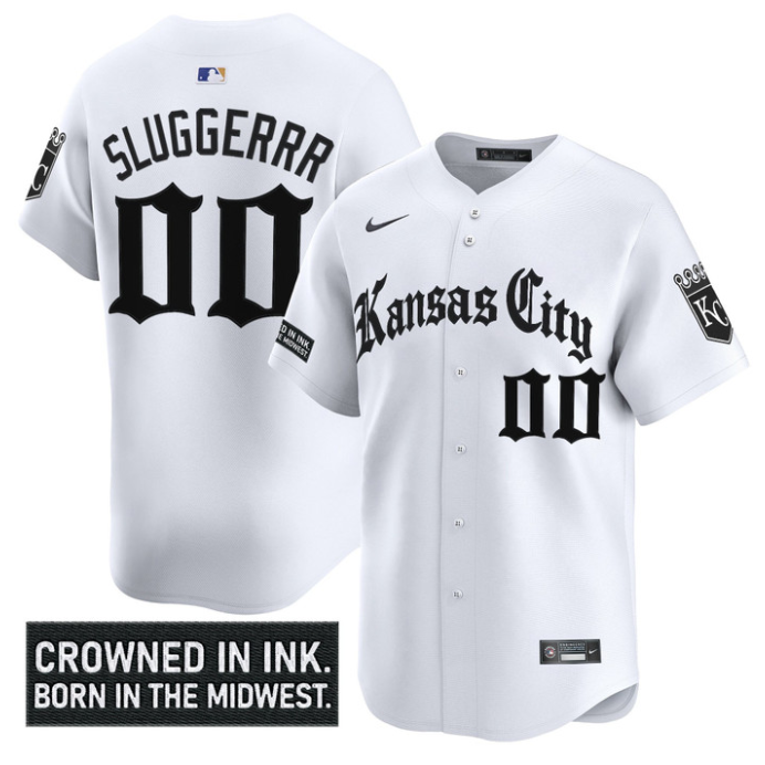 Sluggerrr Jersey #00 Kansas City Royals Gothic Crown Edition Vapor Stitched White