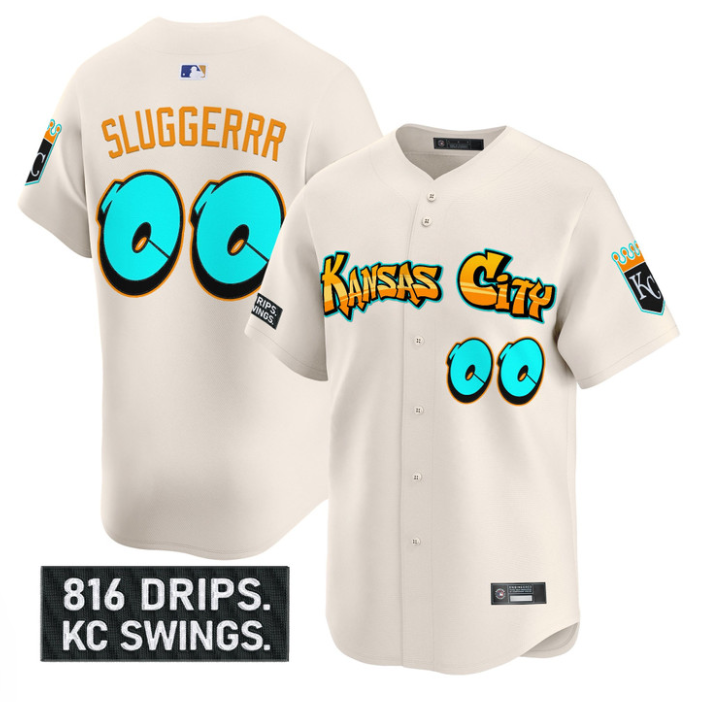 Sluggerrr Jersey #00 Kansas City Royals Graffiti Crown Drop Stitched Cream