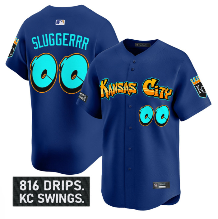 Sluggerrr Jersey #00 Kansas City Royals Graffiti Crown Drop Stitched Royal