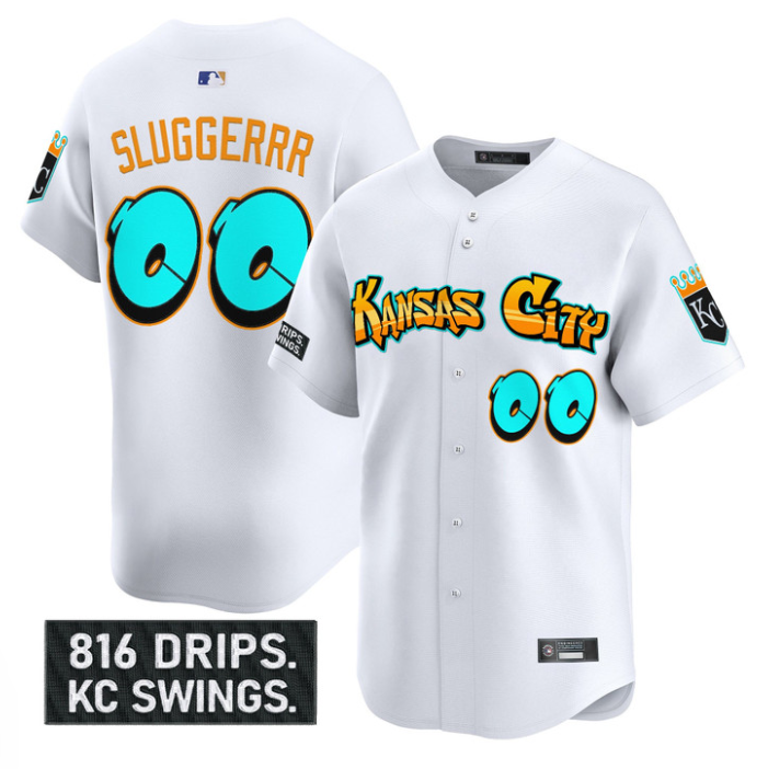 Sluggerrr Jersey #00 Kansas City Royals Graffiti Crown Drop Stitched White