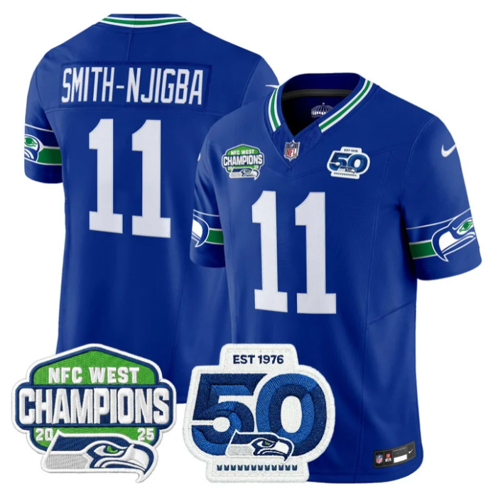Smith-Njigba Jersey #11 NFC West Division Champions 50th 2025 Patch Royal