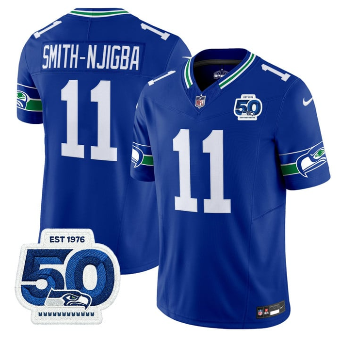 Smith-Njigba Jersey #11 Throwback 50th Anniversary Patch Stitched