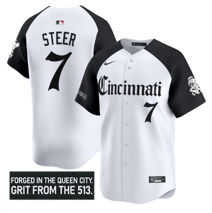 Spencer Steer Jersey #7 Cincinnati Reds Gothic Queen City Edition Stitched