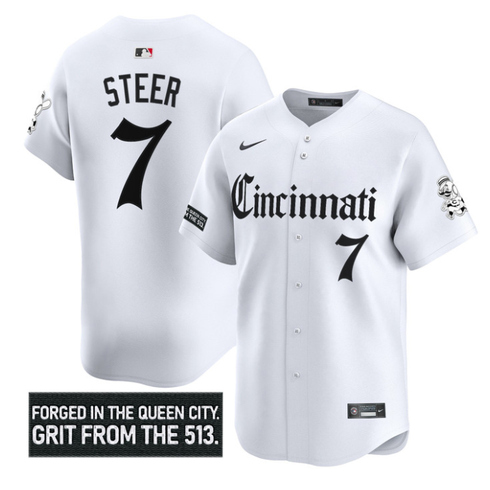 Spencer Steer Jersey #7 Cincinnati Reds Gothic Queen City Edition Stitched