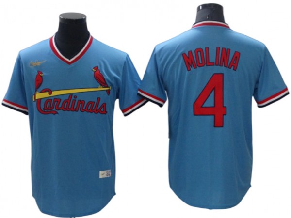 St. Louis Cardinals #4 Yadier Molina Light Blue Cooperstown Collection Jersey