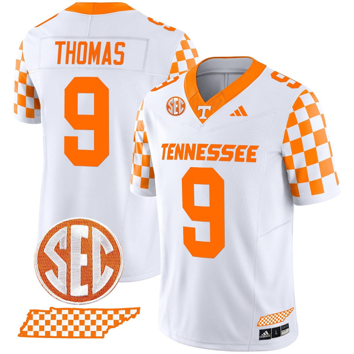 Star Thomas Jersey #9 Tennessee Vols Rebrand 2026 Checkerboard Stitched White