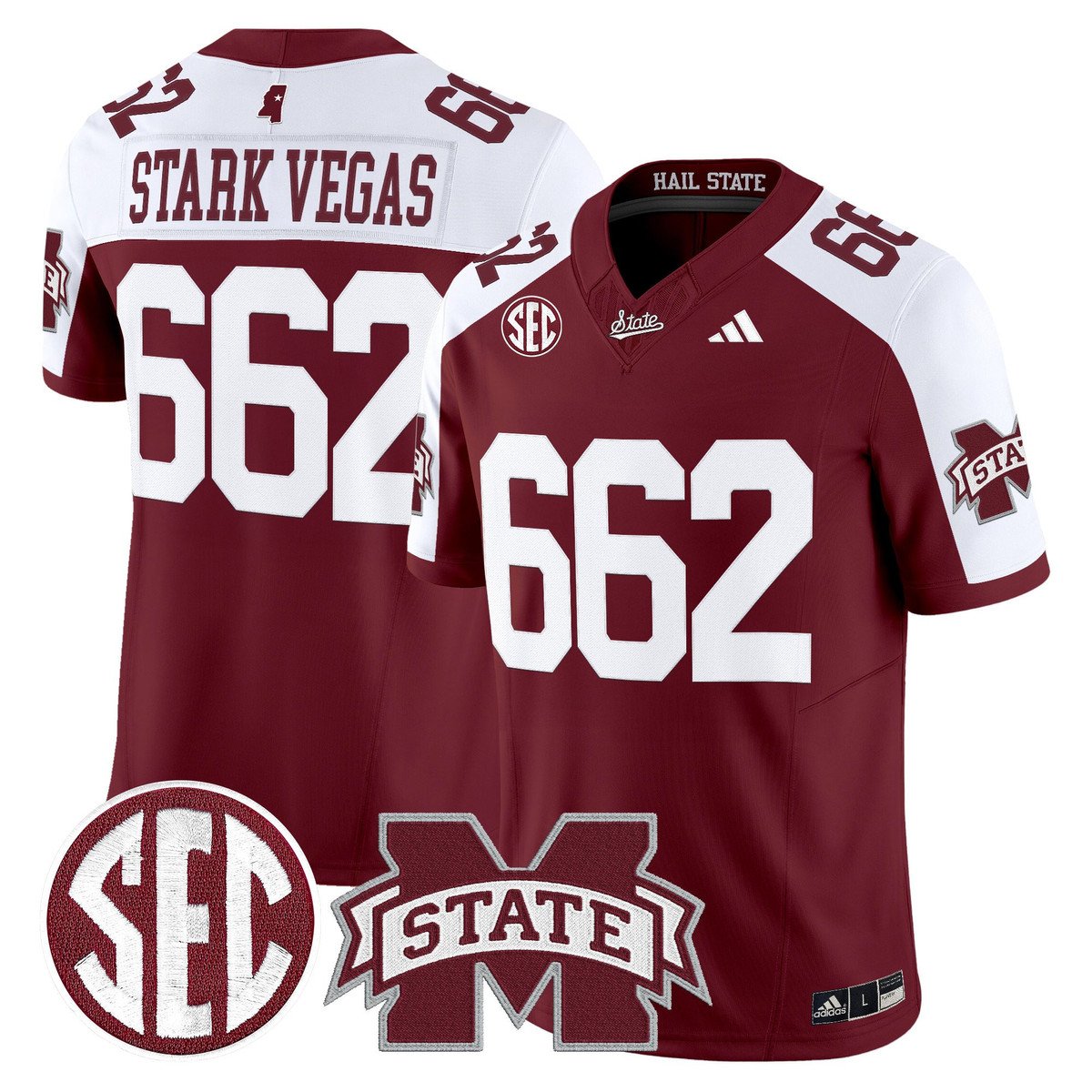 Stark Vegas Jersey #662 Mississippi State Bulldogs Dark Mode Stitched Maroon Alter