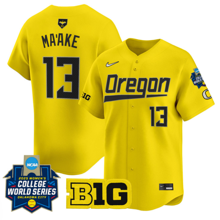 Stefini Ma'ake Jersey #13 Oregon Ducks Softball 2025 World Series Stitched Yellow