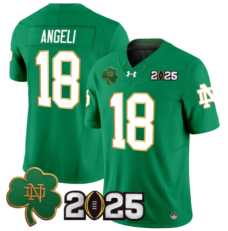 Steve Angeli Jersey #18 Notre Dame 2025 CFP Final Patch Green