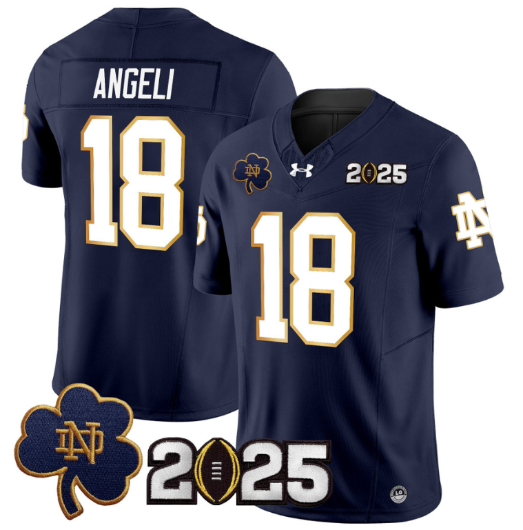 Steve Angeli Jersey #18 Notre Dame 2025 CFP Final Patch Navy