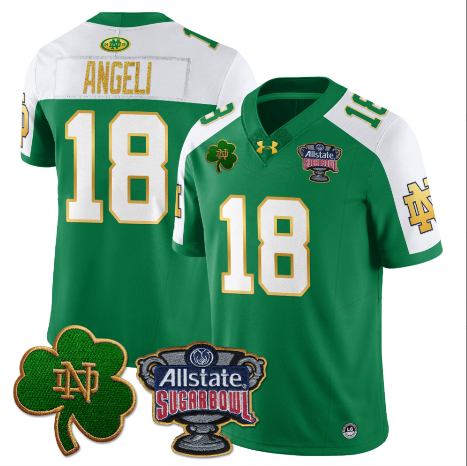 Steve Angeli Jersey #18 Notre Dame Fighting Irish Allstate Sugar Bowl Green White