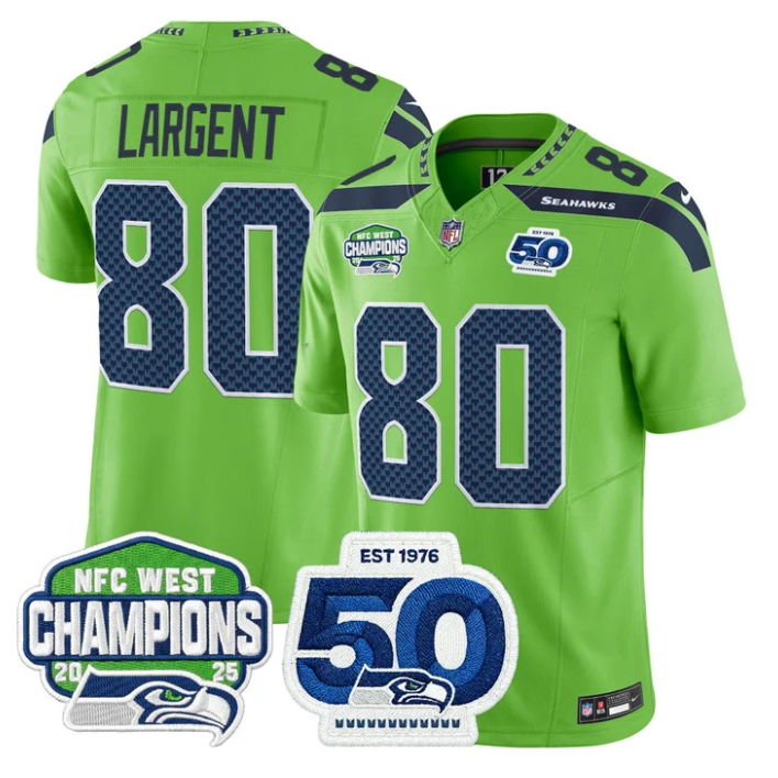 Steve Largent Jersey #80 NFC West Division 2025 Champions 50th Stitched Green