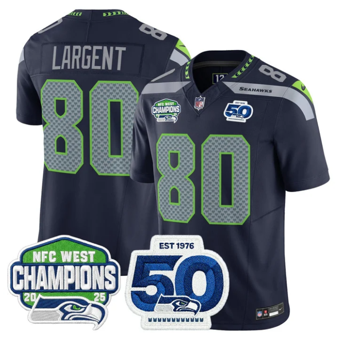 Steve Largent Jersey #80 NFC West Division 2025 Champions 50th Stitched Navy