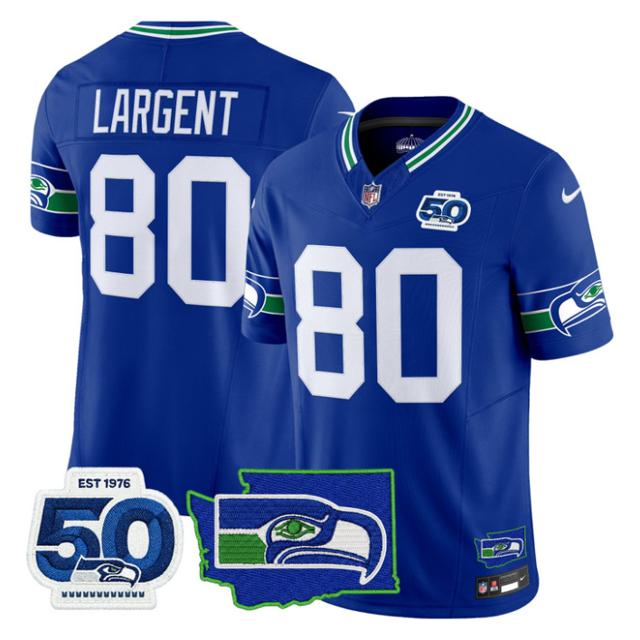 Steve Largent Jersey #80 Seahawks 50th Anniversary Patch Limited Stitched Royal