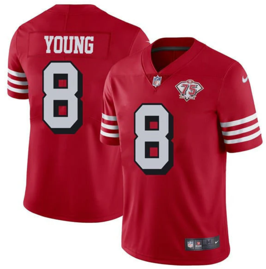Steve Young Jersey #8 SF 75Th Anniversary Throwback Scarlet Stitched