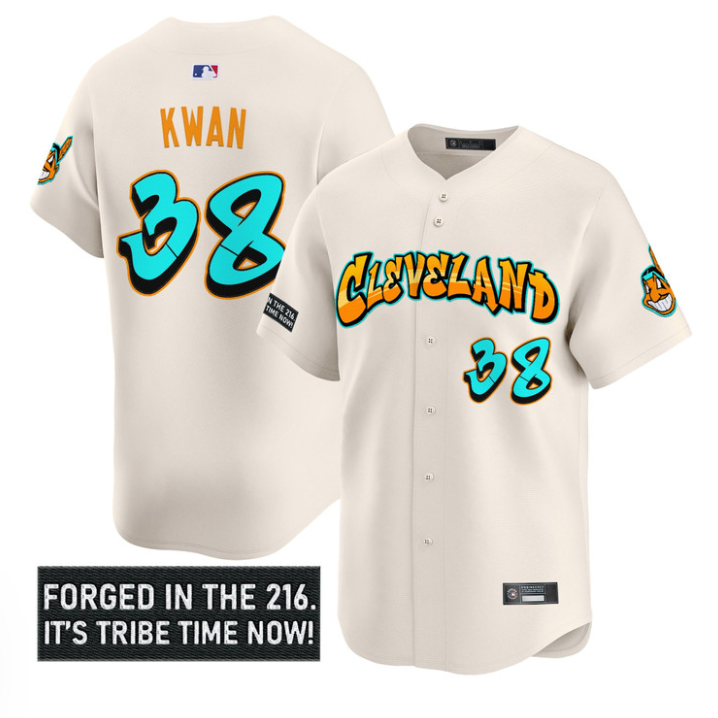 Steven Kwan Jersey #38 Cleveland Indians Graffiti 216 Ink Edition Stitched Cream