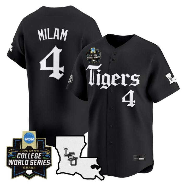 Steven Milam Jersey #4 LSU Tigers 2025 World Series Gothic Geaux Edition Black