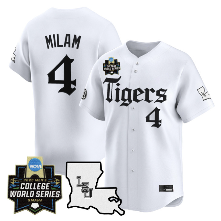 Steven Milam Jersey #4 LSU Tigers 2025 World Series Gothic Geaux Edition White