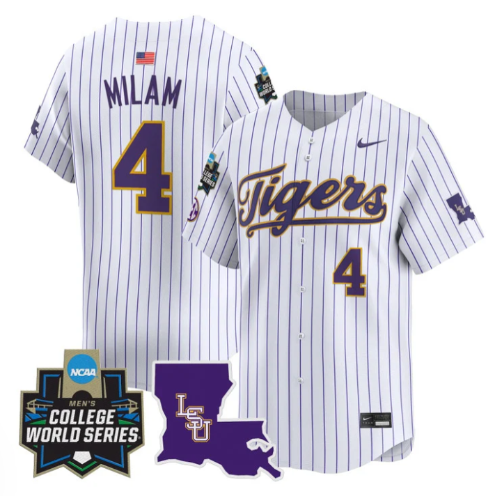 Steven Milam Jersey #4 LSU Tigers 2025 World Series Stitched Pinstripe