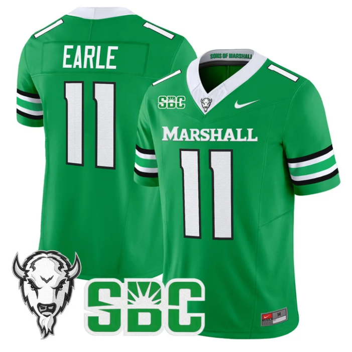 Stone Earle Jersey #11 Marshall Thundering Herd 2025 Stitched Kelly Green