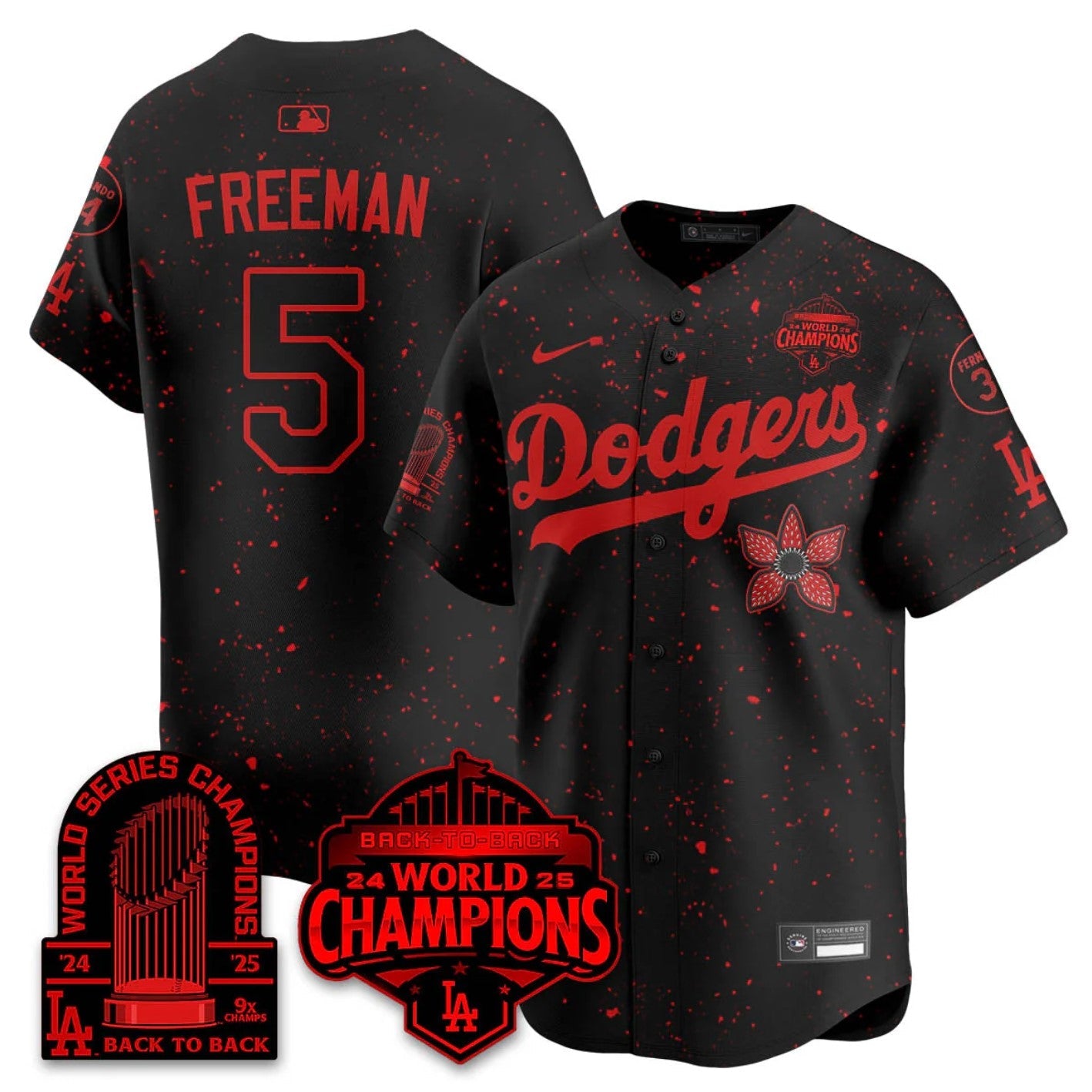Stranger Things Jersey #5 Dodgers 2025 Champions Stranger Things 9x Champs Stitched
