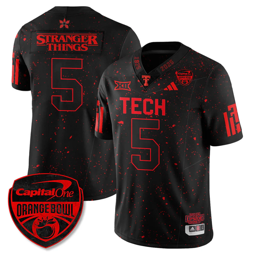 Stranger Things Jersey #5 Texas Tech Red Raiders Orange Bowl Stitched