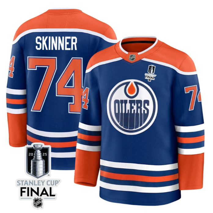 Stuart Skinner 74 Edmonton Oilers 2025 STANLEY CUP Final Patch Home Men Jersey Royal