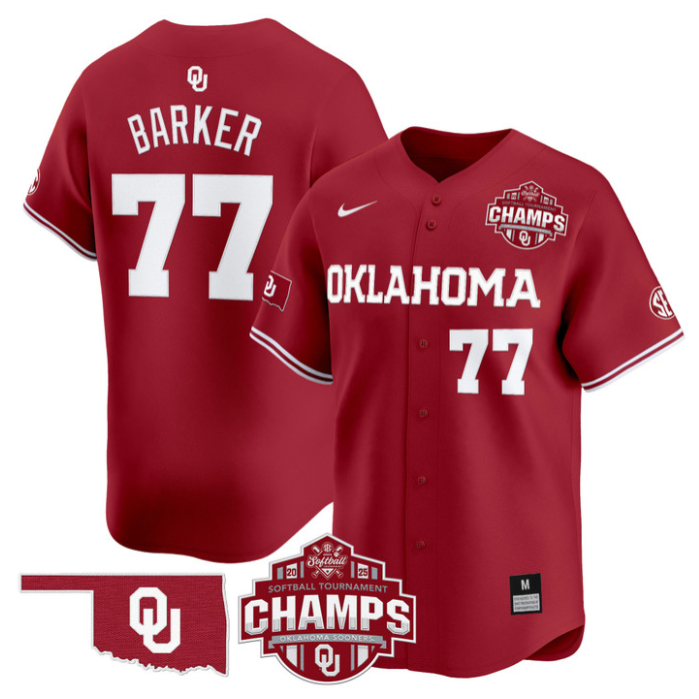 Sydney Barker Jersey #77 Oklahoma Sooners 2025 SEC Champions Patch Limited Stitched Crimson