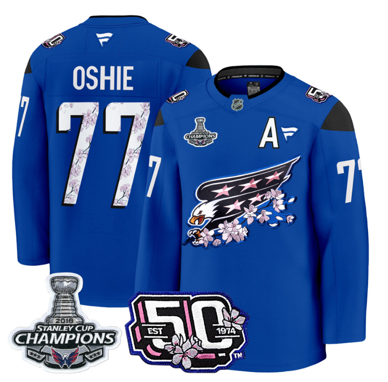T.J. Oshie Jersey #77 Washington Capitals 50th 2018 Stanley Cup Champions Patch Royal