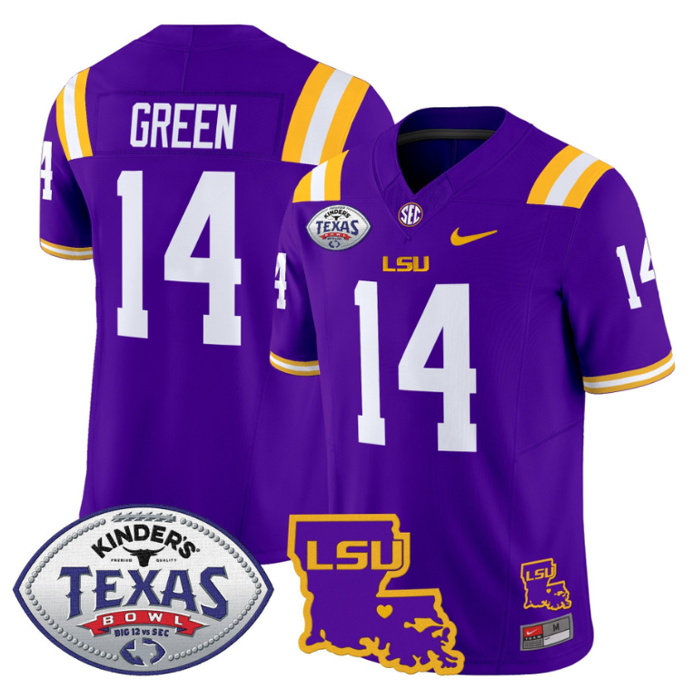 Trey'Dez Green Jersey #14 LSU Tigers 2024 Texas Bowl Football Purple