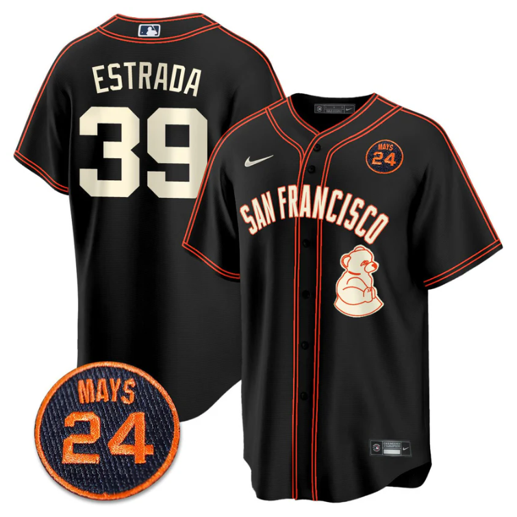 Thairo Estrada Jersey #39 San Francisco Giants #24 Willie Mays Patch 2024 Premier Black Limited
