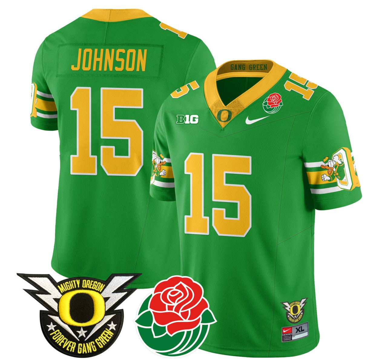 Tez Johnson Jersey #15 Oregon Ducks 2024 Rose Bowl Patch Football Green