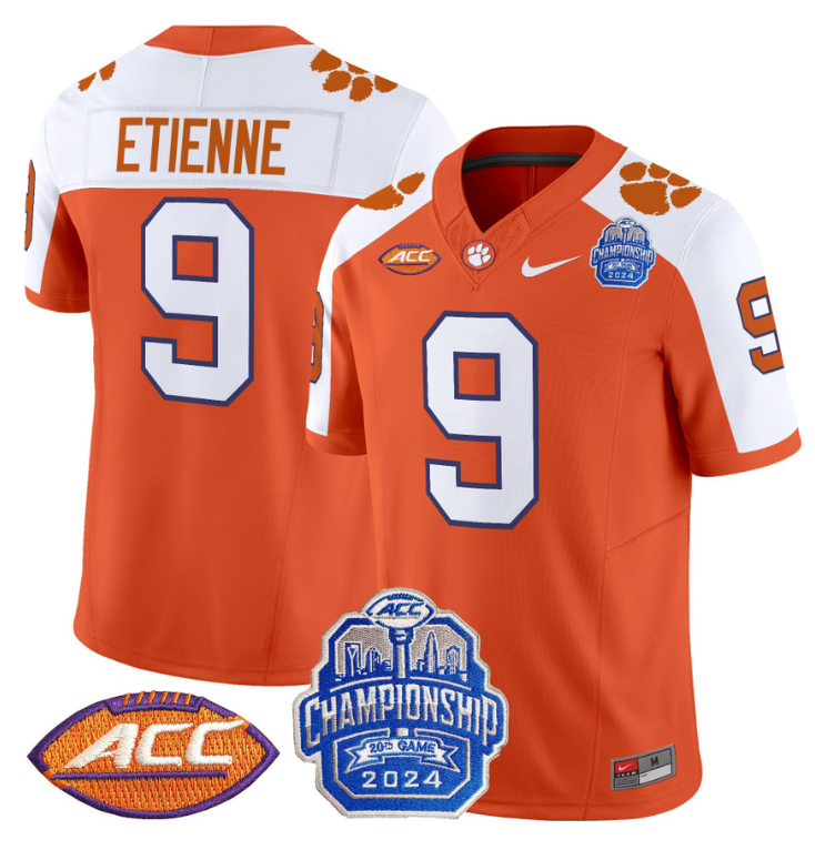 Travis Etienne Jersey #9 Clemson Tigers 2024 ACC Championship Patch Orange Alternate
