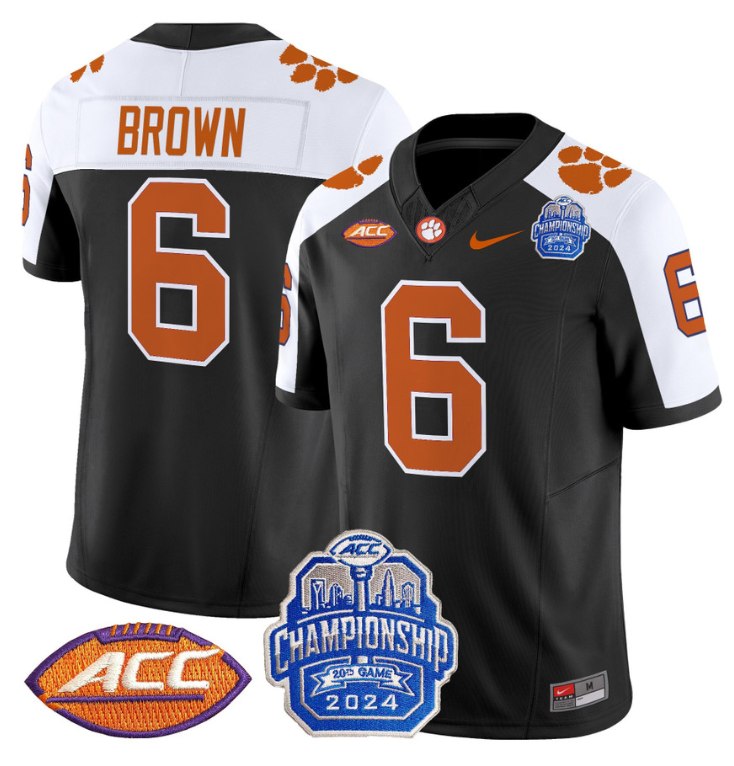 Tyler Brown Jersey #6 Clemson Tigers 2024 ACC Championship Patch Black Alternate