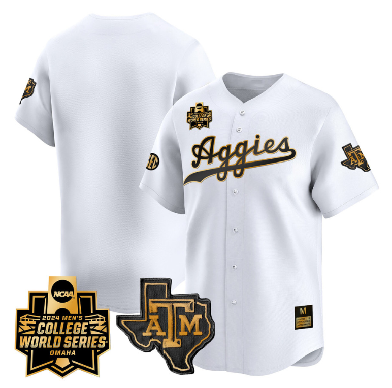 Texas AM Aggies Team Jersey 2024 College World Series Vapor Premier Limited NCAA Baseball Stitched Whtie Gold
