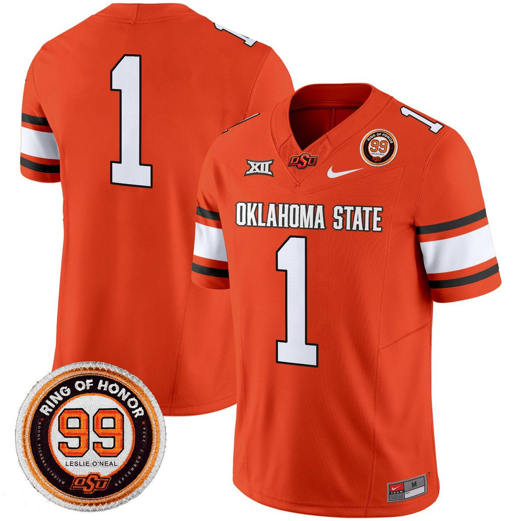 Team Jersey #1 Oklahoma State Cowboys 2025 Leslie O'neal Patch Orange