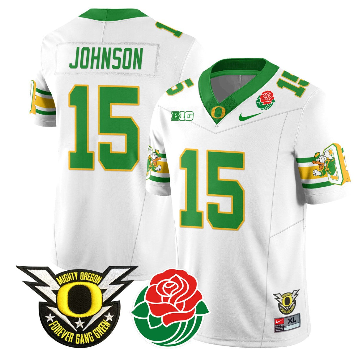 Tez Johnson Jersey #15 Oregon Ducks 2024 Rose Bowl Patch Football White